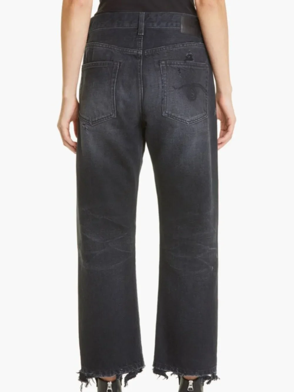 R13 Distressed Boyfriend Jean in Jake Black - Picture 3 of 10
